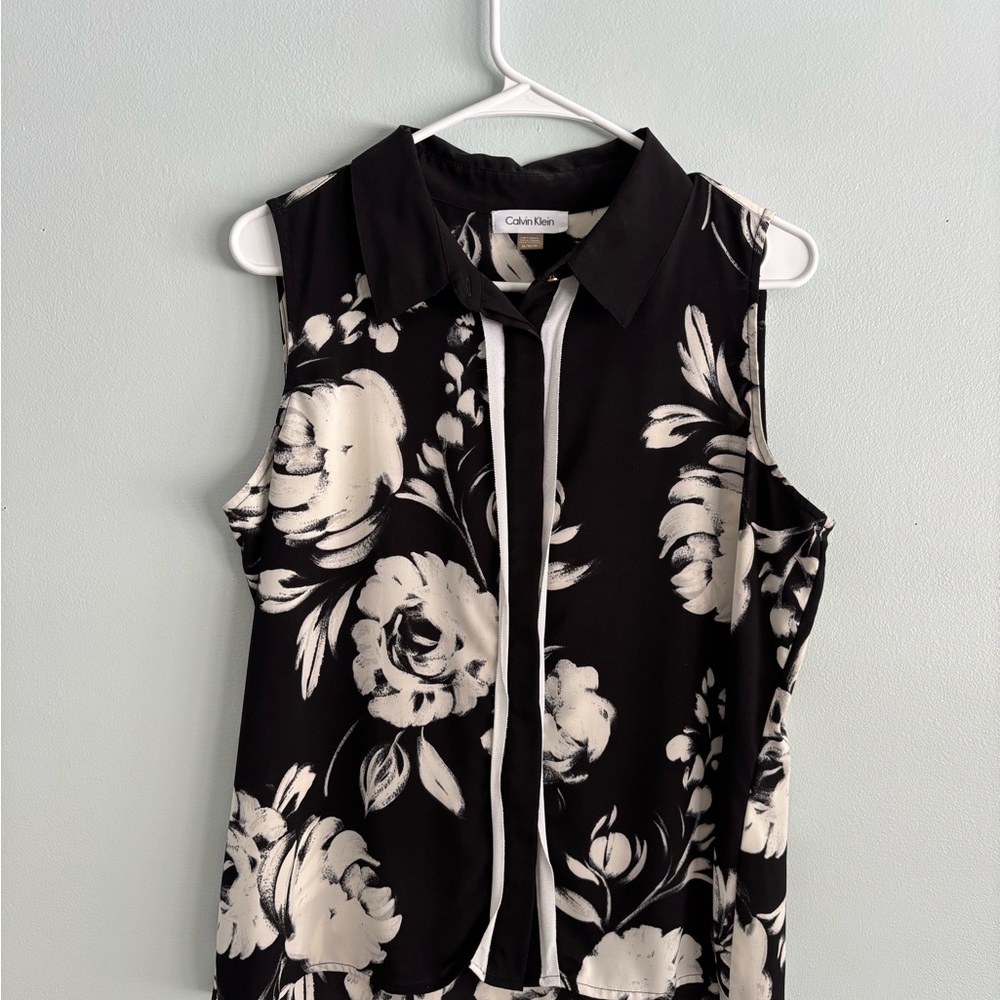 Calvin Klein Black and White Floral Blouse